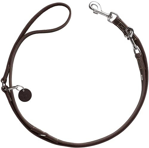 HUNTER Verstellbare Hundeführleine Aalborg, Farbe: Dunkelbraun, 3-Fach verstellbar, Robustes Rindsleder mit starker Fettung, Made in Germany, Größe: 13/200