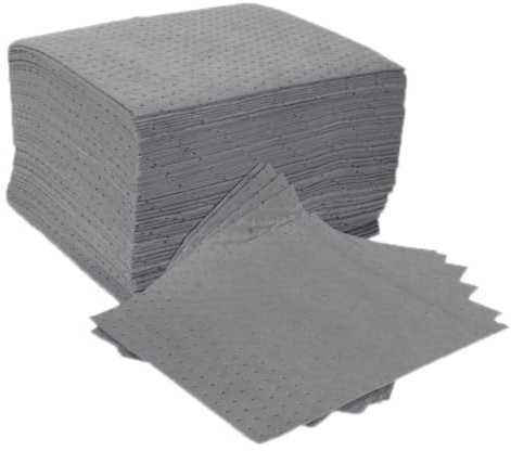 Maintenance Absorbent Pads - Absorb Oil, Water, Coolants, For General Use - Spill Control Sheets - 50cm x 40cm, 200 Sheets, Sonic Bonded Core with Spun Bound Top Layer, Grey - Indoor/Outdoor Use
