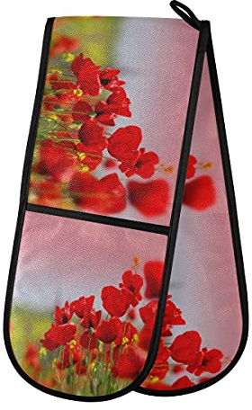 HMZXZ RXYY Doppelt Ofenhandschuh Wildlife Blume Mohns Hitze Beständig Gesteppt Baumwolle Küche Topflappen Lange Ofenhandschuhe für Kochen Backen Grillen