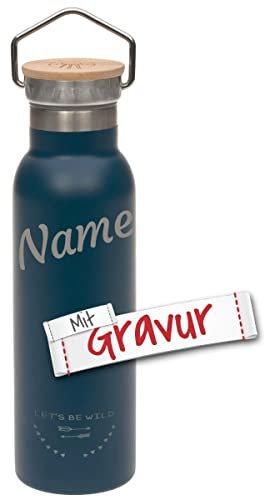 Lässig Personalisierte Trinkflasche für Kinder mit Namen, ADVENTURE Wasserflasche auslaufsicher für Sport Schule Kindergarten Fahrrad - Outdoor Camping Flasche, Kinderflasche Sportflasche, 460 ml Blau