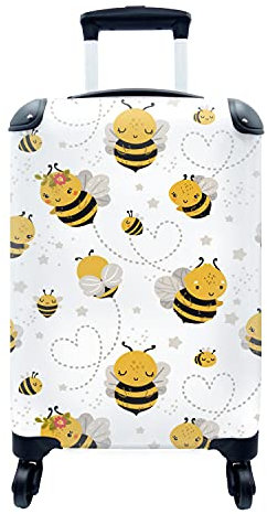 MuchoWow© Koffer Handgepäck Trolley Rollkoffer Kleine Reisekoffer mit 4 Rollen - Muster - Bienen - Herzen - Cabin Size < 55x40x23 & 55x40x20 cm - Fotokoffer - Kabinenkoffer - Boardgepäck