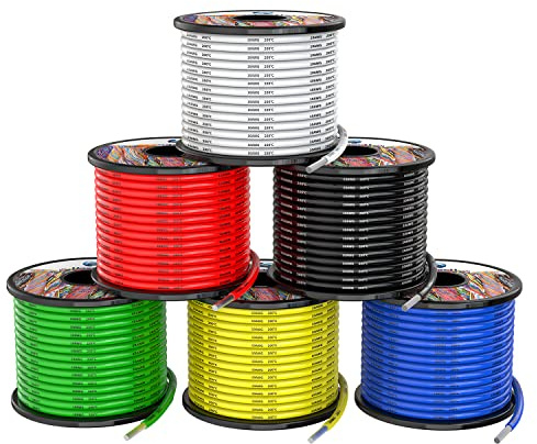 5.3mm² 10awg Fils électrique en Silicone 6 coloris 6x3 Mètres Cable fil de cuivre étamé multibrins Résistant à Haute Température