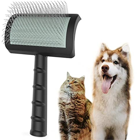 TinyPoint Große Zupfbürste für Hunde, Katzen, extra lange Stiftbürste für langhaarige Hunde, Katzen, Haustierpflege, Drahtbürste für dickes lockiges Haar, 25 mm, Schwarz