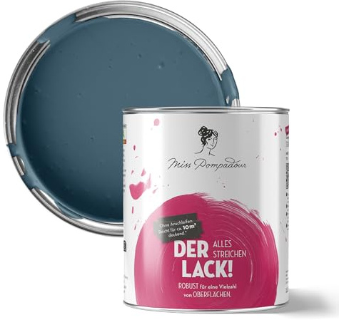 MissPompadour Möbellack Blau mit Jeans 1 L, wasserbasiert | Seidenmatt, Made in Germany, einfache Verarbeitung ohne schleifen, hochdeckend, tropfarm, gleichmäßiges Ergebnis