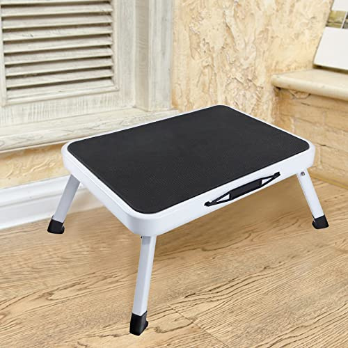 Non-slip One Step Ladder folding legs stool strong robust step stool foldable camping stool with anti-slip mats the small and compact for kitchen, bathroom, and more 1 steps up to 150 kg load capacity