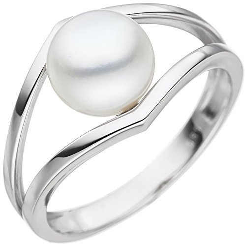 Jobo Damen-Ring aus 14 Karat 585 Weißgold mit Perle Größe 62