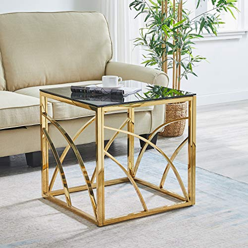 AINPECCA Beistelltisch aus Glas und Edelstahl, Moderner Glastisch für Wohnzimmer, Schlafzimmer und Küche, Couchtisch/Beistelltisch (golden)