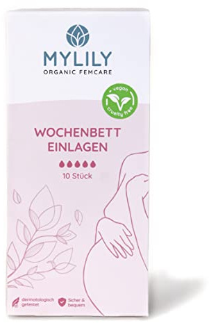 MYLILY® 10 Binden Wochenbett I Dermatologisch getestet & Ohne Duftstoffe | Für empfindliche Haut geeignet I Wöchnerinnen Einlagen | Auslaufsicher & Bequem