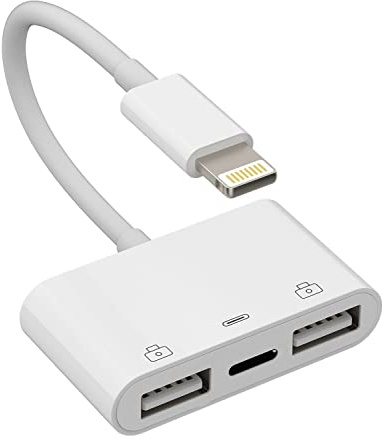 Adaptateur OTG pour iPhone Câble Chargeur Dongle Lightning Mâle vers Double USB Femelle Caméra Clé Mémoire Flash Lecteur Souris Clavier Convertisseur Carte Séparateur Charge pour 14 13 12 11 Pro Max 8