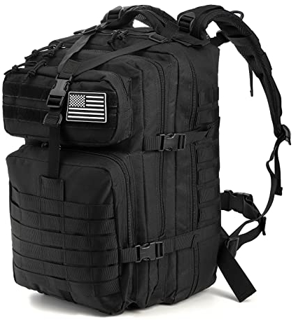 Elsjoy Schwarzer Militär-Rucksack, 45 l großer Armee-Angriffspack, 3-Tage-Überlebensrucksack, MOLLE Militär-Rucksack, Bug Out Army Rucksack für Männer, Outdoor-Wandern, Large, Rucksack Rucksäcke