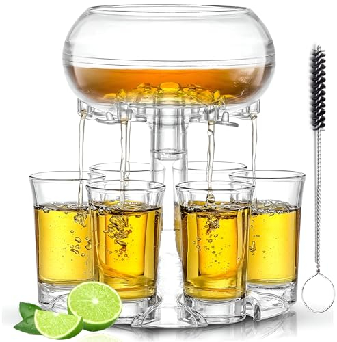 Etihub Drink Dispenser – 6 Shot Glasses Holder & Pourer Bar Accessories Stuff, Alcohol Drinks Gifts Sets, Fun Tequila Liquor Drinking Dispensers For Parties, Maker Cocktail Cheers Shots Cup Game Set