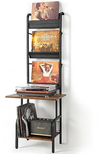 Tewinko Record Player Stand with Vinyl Storage, Record Player Table with Vinyl Record Storage up to 200 Albums, Turntable Stand with Record Holder Display Shelf, Record Player Cabinet Organizer Rack