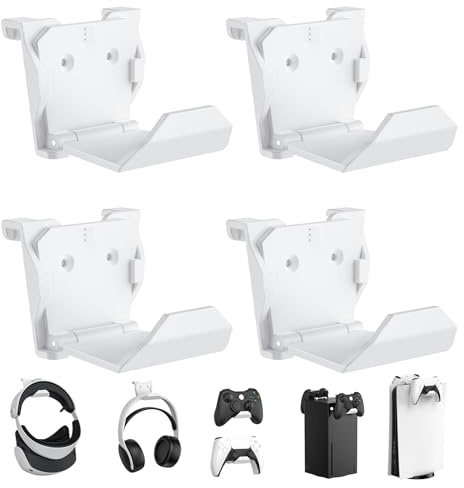 KUNSLUCK 4 Stück Controller Wandhalterung für P5, Xbox, Switch Controller, Wandhalterung Ständer für Controller & Headset, Kleber/Schrauben Installation (weiß)