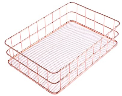 RORPOIR Rose Gold Metal Wire Mesh Basket Versatile Storage Organizer for Desktop Kitchen Bathroom Bedroom for Makeup Snacks and Essentials