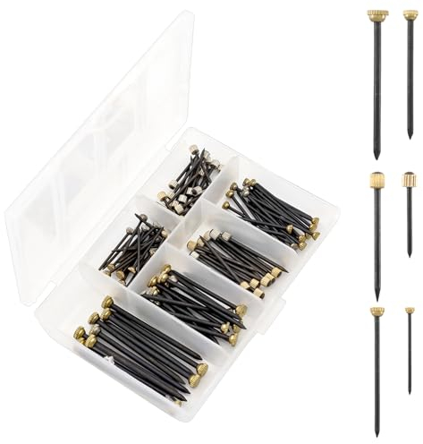 TOKSEO 110 Stück Bildernägel,25/35/40/51mm Länge Nägel Bilder Aufhängen Stahlnägel für Bilder Zum Aufhängen aus gehärtetem Stahl stoßfester Messingkopf