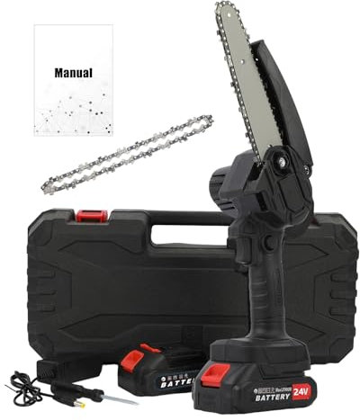 CUSROS Mini tronçonneuse électrique sans fil de 15,2 cm, scie à chaîne électrique sans balais, tronçonneuse portable avec verrouillage de sécurité et 2 piles (650 W, noir)