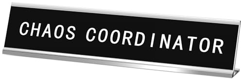 Menkxi Lustige Schreibtischschilder für Büro, Namensschild, Bürodekoration, schwarzes Schreibtischschild für Damen, Herren, Kollegen, Geschenk, Heimbedarf, Zubehör, 25,4 x 5,1 cm (Chaos-Koordinator)