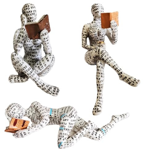 PIGPIGFLY 3Pcs Statua Della Figura di Lettura,Statue Decorative, Figure Decorative, Statuette Decorative Casa, Soggiorno Decorativo Moderno da Appoggiare, Scultura Astratta in Poliresina, Idea Regalo
