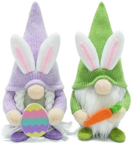 Attiigny 2pcs Easter Bunny Gnomes Plush Gifts,Lovely Tray Party Table Decor Scandinavian Elf Tomte Doll,Spring Holiday Ornament Small Santa Dwarf Couple Gnomes for Home
