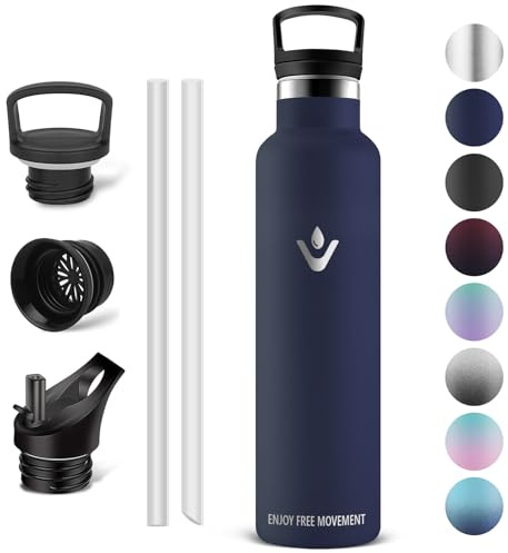Vikaster Trinkflasche, 1000ml Thermosflasche, BPA-frei Trinkflasche, Thermosflasche mit Strohhalm, Trinkflaschee für Schule, Sport, Fahrrad, Camping, Fitness, Outdoor