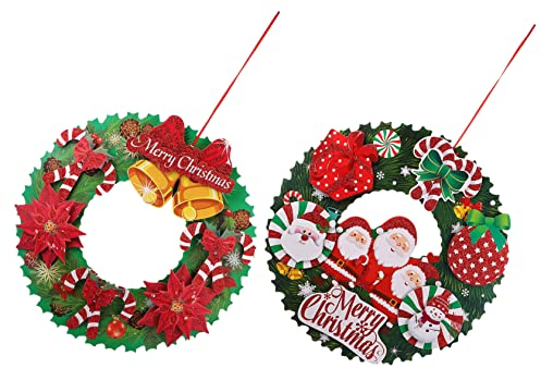 Alipis 2stücke Papier Weihnachtskranz für Tür Fenster Deko Hängender Kranz mit Weihnachtlichen Motiven Leicht und Einfach zu Aufhängen