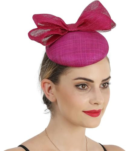 Hochzeitshut, Fascinator, eleganter Braut-Kopfschmuck mit Schleife, Zubehör, Damen, Party, Cocktail, Millinery Cap, fuchsia, box packing