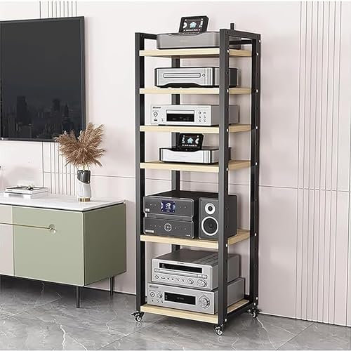 audio rack hifi regal 161 cm hoher Plattenspieler-Stereoschrank – Rack-Audio-Tower mit verstellbaren Regalen und 360°-Universalrädern – Plattenspieler-Konsole für Kabelboxen, Verstärker, Lautsprecher(