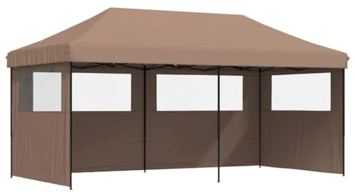vidaXL Foldable Pop-Up Gazebo Marquee - Brown Oxford Fabric/PVC, Waterproof, 580x292x315cm, 3 Side Sidewalls with Clear Windows