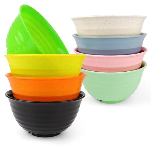 GIOVARA 900ml Juego de cuencos de plástico de 8 colores Cuenco de Cereales, Cuenco de ramen Reutilizable, Cuencos de plástico irrompibles para frutas, aperitivos, cuenco saludable para acampar
