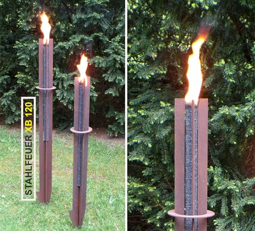 Gartenfackel in [ Edelrost-Patina ] STEELFIRE XB120 Wachsfackeln Fackel Fackelhalter Feuerkorb Leskow Metalldesign