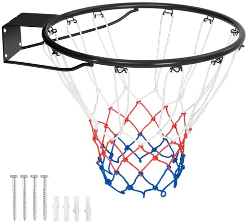 Goplus 18’’/15’’ Replacement Basketball Rim, Wall Door Mounted Basketball Hoop with All Weather Net, Indoor Outdoor Hanging Basketball Rim Goal Outside (18 Inches, Black)