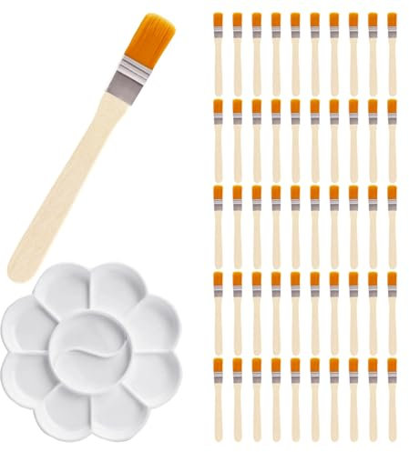 50 Pieces Brushes, 1 Piece 12 Grid Palette, Oil Painting Brush With Wooden Handle, Multi-Function Brush, Dust Cleaning Brush, Flat Brush For Painting, Suitable For Paints And Pigments