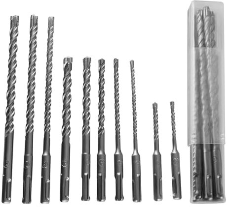 SUKITMISO 10 Stück SDS Plus Bohrer Set, SDS PLUS Hammerbohrer mit 4 Schneiden, Ø 5/6/8/10/12 mm (110/160/210 mm Lang), Steinbohrer Betonbohrer Hammerbohrer Set für Beton, Ziegel, Zement, Stein