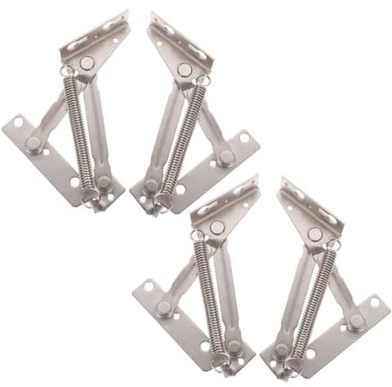 CATIEBYE 2 Paar Federgestützte Und Aufwärtsscharniere Für Schranktüren Und Sofas Klappbare Metall Scharniere 85° Öffnungswinkel Silberfarben Stützende Mechanik Für Möbel