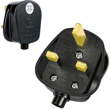 UK Plug 13 Amp Plug UK, Plugs 3 Pin Electric Plugs UK | 13A Fused Mains 250V , with Cord Grip Rewireable Socket,Black 2 Pack