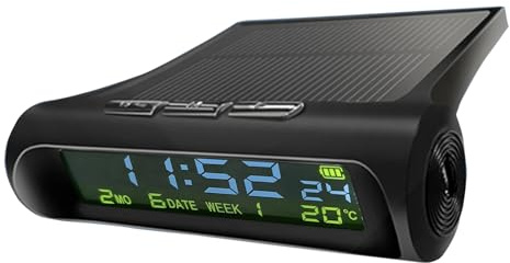 Zgehnao Relojes solares de coche para salpicadero, reloj LCD digital, fecha, semana, temperatura, hora, visualización de relojes, reloj retroiluminado