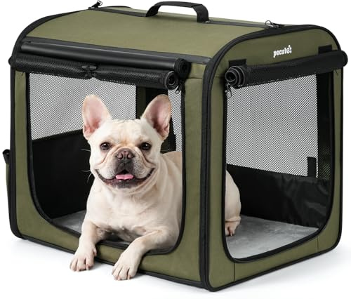 Dog Car Carrier Stable and Light Weight, 61×45×52cm Dog Carrier for Cars, Portable Dog Car Crate with Breathable Windows, Foldable Pet Carrier for Both Indoor and Outdoor Use, Pet Travel Crate Green