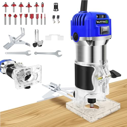 Compact Wood Palm Router Tool Hand Edge Trimmer Woodworking Joiner Cutting Palmming Tool 4000-27000RPM 6 Speed Settings, 800W 220V Electric Trimmer Router Corded with 15PCS 1/4 Router Bits