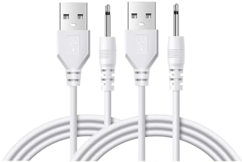 JZK 2 pcs 1m USB to 2.5mm DC Jack White color Charger Cables Lead Cord Compatible with Massager Wand cable For Massagers Recharging