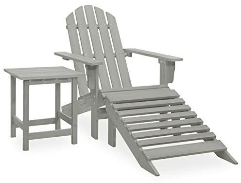 Xichuzi Adirondack-Gartenstuhl mit Fußstütze & Tisch, Gartensessel, Campingstuhl, Terassenstühle, Gartenmöbel, Balkon Stühle, Balkonstuhl, Hochlehner, Stühle Für Draußen, Tannenholz Grau