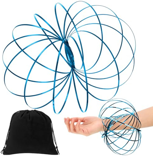 Sumind Durchflussring 3D Armfeder Blau | Edelstahl, multisensorisch, pädagogisch und interaktiv, Antistress-Spielzeug mit schwarzem Samtbeutel