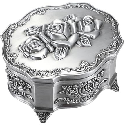 SUMTree Vintage Music Box Musical Jewellery Box Metal Keepsake Box Silver Jewellery Box Antique Music Box Jewellery Boxes for Ring Bracelet Earrings Women Men Gift Birthday Valentine's Day Christmas