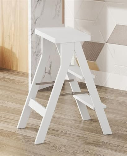 Escabeau pliable moderne en bois avec 3 marches - Tabouret pliable multifonction pour cuisine et maison - Marchepied blanc sans tapis