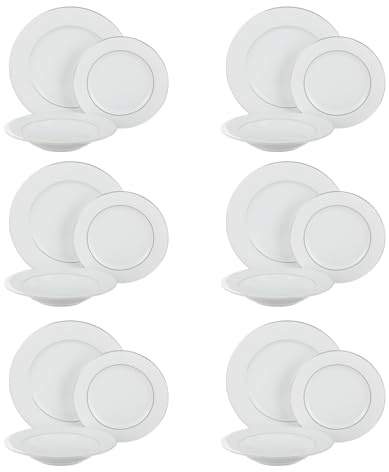 Service 18 assiettes en porcelaine blanche détails or Strippy Gold