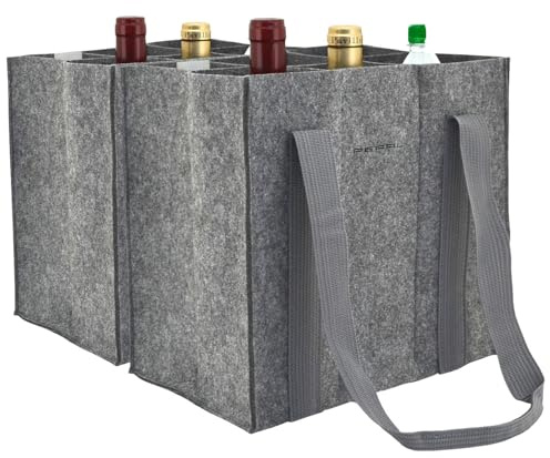 PEARL Weintragetaschen: 2er-Set Filz-Flaschen-Tragetaschen, 6 Flaschen, 1,5 Liter, hellgrau (Flaschentüte, Filz-Weinträger)