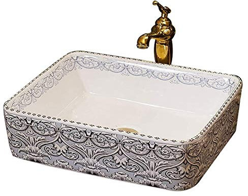 JKJZSALJ Lavabo De Baño sobre Encimera, Lavabo Rectangular Y Grifo Combinado, Lavabo De Cerámica De Porcelana Artística, Lavabo, Cuenco para Lavar