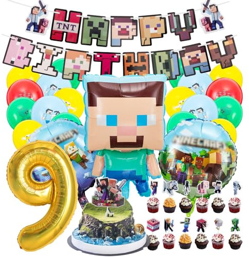 Kindergeburtstag deko Minecraft luftballon 9 Minecraft geburtstag | geburtstagsdeko jungen 9 jahr, Happy Birthday Dekoration Banner Karikatur