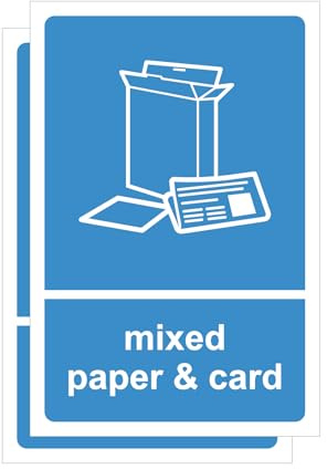Waste Bin Stickers Sign, General Waste, Garden Waste, Mixed Paper & Card, Kitchen Waste, Plastic, Recyclinc 150 x 100 mm, Self-Adhesive, Set of 2 (Mixed Paper)