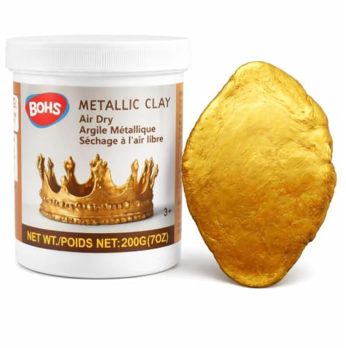 BOHS Metallic Clay Gold, lufttrocknende Modelliermasse, 200 g | Glitzernder Metalleffekt, weich und formbar; Anhänger, Ornamente, Figuren, Requisiten und festliche Akzente