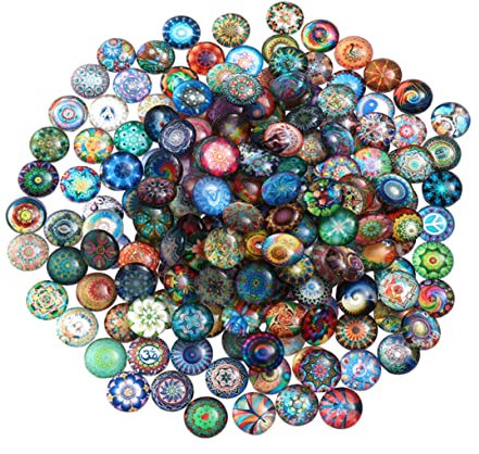 Uonlytech 50 Stück Runde Glas Mosaikfliesen 10mm Halbrund Wasserfest Flache Rückseite für Selbstgemacht Schmuck Basteln Schmuckherstellung Dekoration Zufällige Farbe
